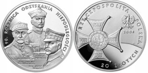 20 zł 90. roczn. odzyskania niepodległości 2008 r