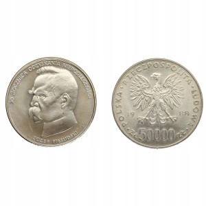 50.000 zł - Józef Piłsudski - 1988 r, Ag