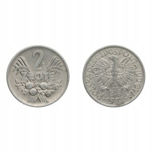 2 złote obiegowe Jagody - 1974 r