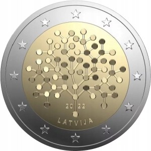 Łotwa - 2 Euro - 100 lat Banku Łotwy - 2022