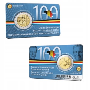 Belgia - 2 Euro 100 lat BLEU Unia BLISTER FR 2021