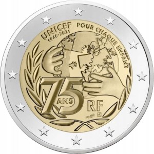 Francja 2 Euro - 75 - lat UNICEF 2021