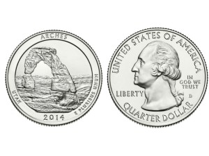 25 c Parki USA Arches National Park Quarter 2014 D